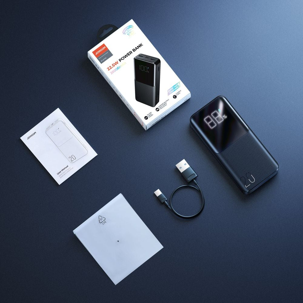 Εξωτερική Μπαταρία Joyroom, 20000mAh, 22.5W, QC + PD, 1 x USB-C - 2 x USB-A, Μαύρη JR-QP192
