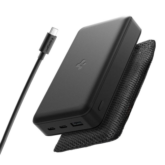 Spigen External Battery, 30000mAh, 30W, QC + PD, 1 x USB-A - 2 x USB-C, Black