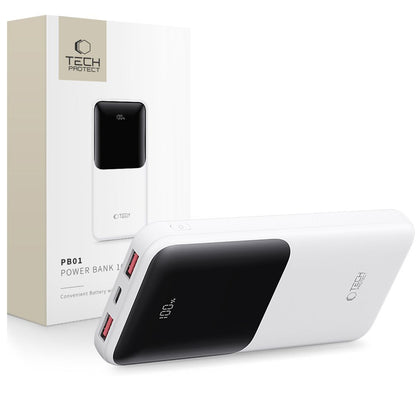 Εξωτερική Μπαταρία Tech-Protect PB01, 10000mAh, 22.5W, QC + PD, 1 x USB-C - 2 x USB-A, Λευκή