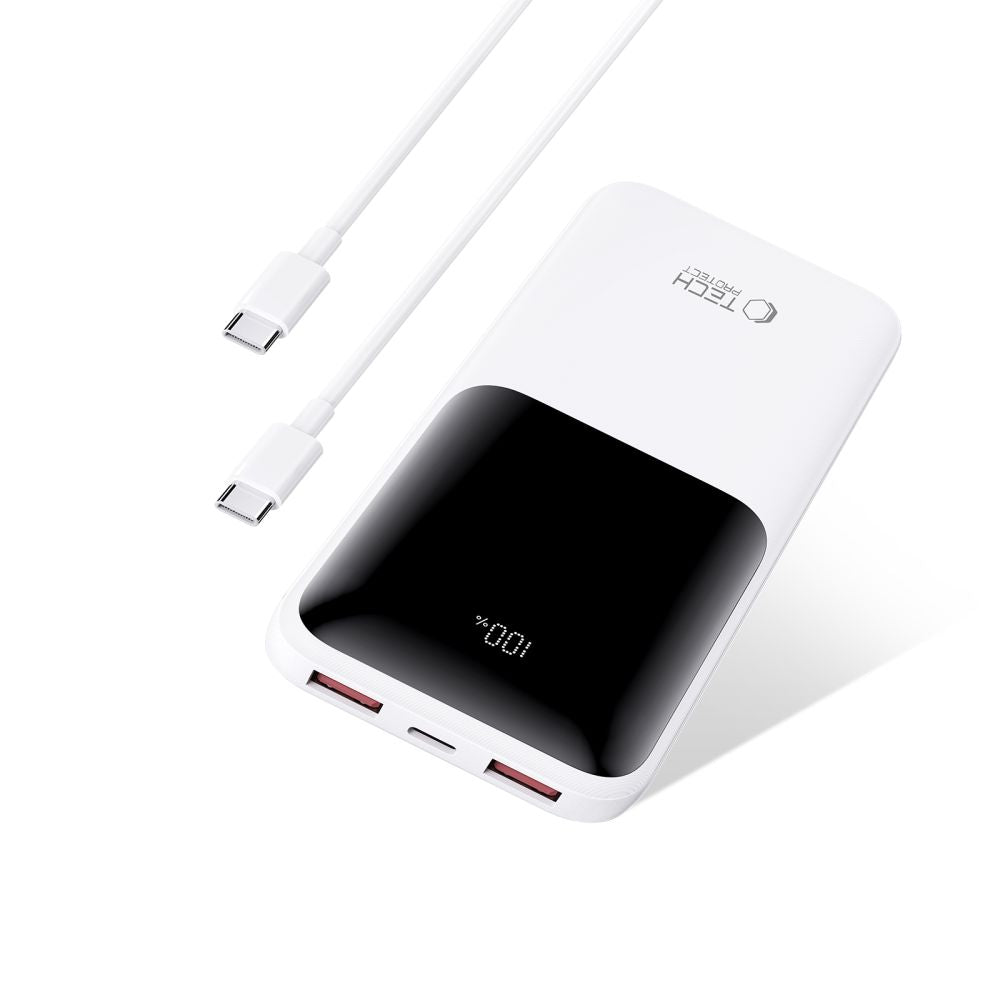 Εξωτερική Μπαταρία Tech-Protect PB01, 10000mAh, 22.5W, QC + PD, 1 x USB-C - 2 x USB-A, Λευκή