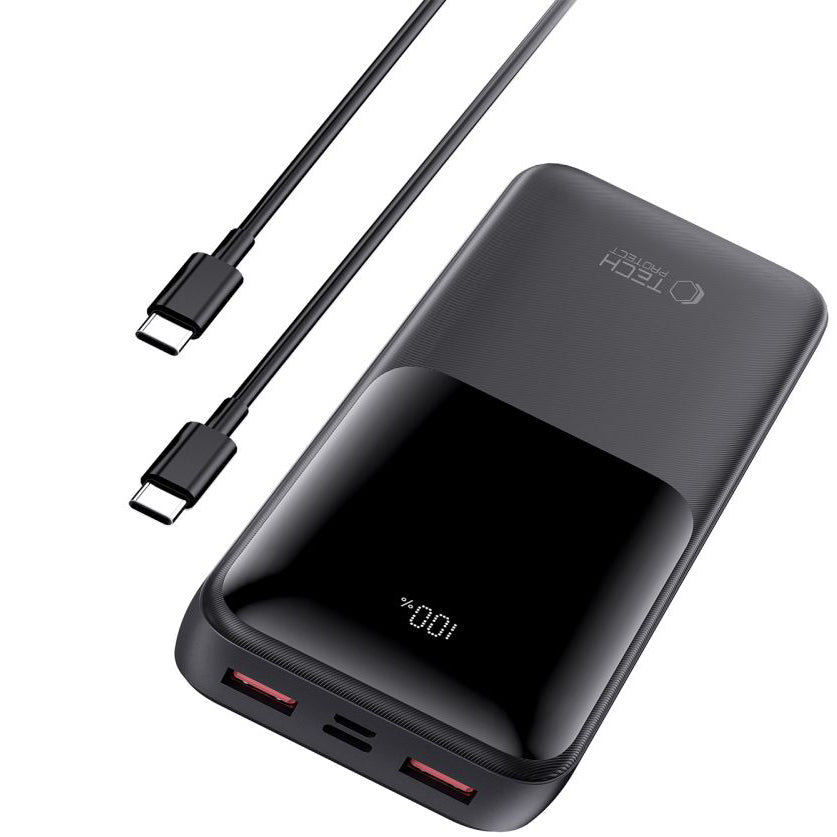 Εξωτερική Μπαταρία Tech-Protect PB02, 20000mAh, 22.5W, QC + PD, 1 x USB-C - 2 x USB-A, Μαύρη