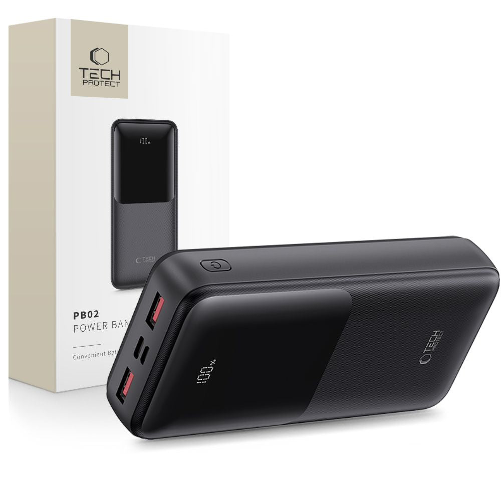 Εξωτερική Μπαταρία Tech-Protect PB02, 20000mAh, 22.5W, QC + PD, 1 x USB-C - 2 x USB-A, Μαύρη