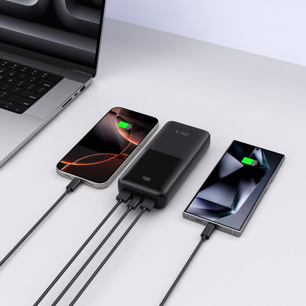 Εξωτερική Μπαταρία Tech-Protect PB02, 20000mAh, 22.5W, QC + PD, 1 x USB-C - 2 x USB-A, Μαύρη