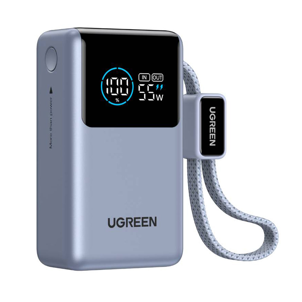 UGREEN Nexode Pro PB727 External Battery (75701B), 10000mAh, 55W, QC + PD, 1 x USB-A - 2 x USB-C, Gray