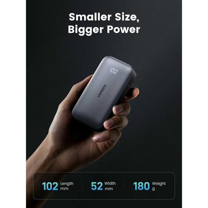 Εξωτερική Μπαταρία UGREEN PB502, 10000mAh, 30W, QC + PD, 1 x USB-A - 1 x USB-C, Γκρι