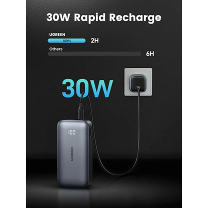 Εξωτερική Μπαταρία UGREEN PB502, 10000mAh, 30W, QC + PD, 1 x USB-A - 1 x USB-C, Γκρι