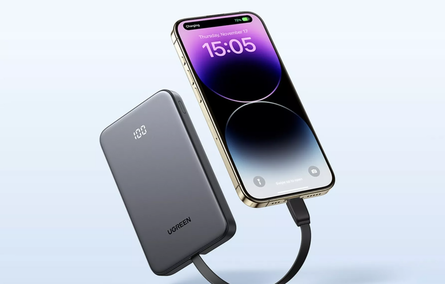 UGREEN PB526 External Battery (75161B), 10000mAh, 20W, QC + PD, 1 x USB-A - 2 x USB-C, Gray