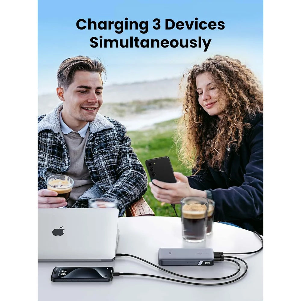 UGREEN PB720 Nexode External Battery, 20000mAh, 100W, QC + PD, 1 x USB-A - 2 x USB-C, Gray