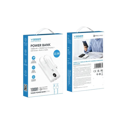 Εξωτερική Μπαταρία Veger C11C, 10000mAh, 22.5W, QC + PD, 1 x Lightning - 1 x USB-A - 2 x USB-C, Λευκή