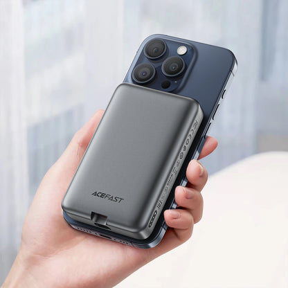Acefast M10 Wireless External Battery, 10000mAh, 30W, PD + FQI, 1 x QI - 2 x USB-C, Black