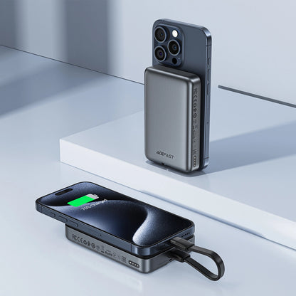 Acefast M10 Wireless External Battery, 10000mAh, 30W, PD + FQI, 1 x QI - 2 x USB-C, Black