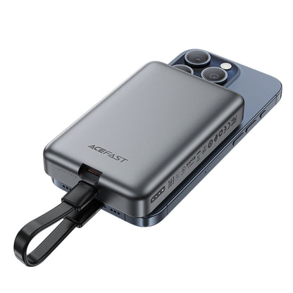 Acefast M10 Wireless External Battery, 10000mAh, 30W, PD + FQI, 1 x QI - 2 x USB-C, Black