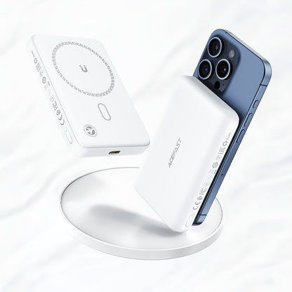 Acefast M26 Wireless External Battery, 10000mAh, 20W, PD + FQI, 1 x QI - 1 x USB-C, White