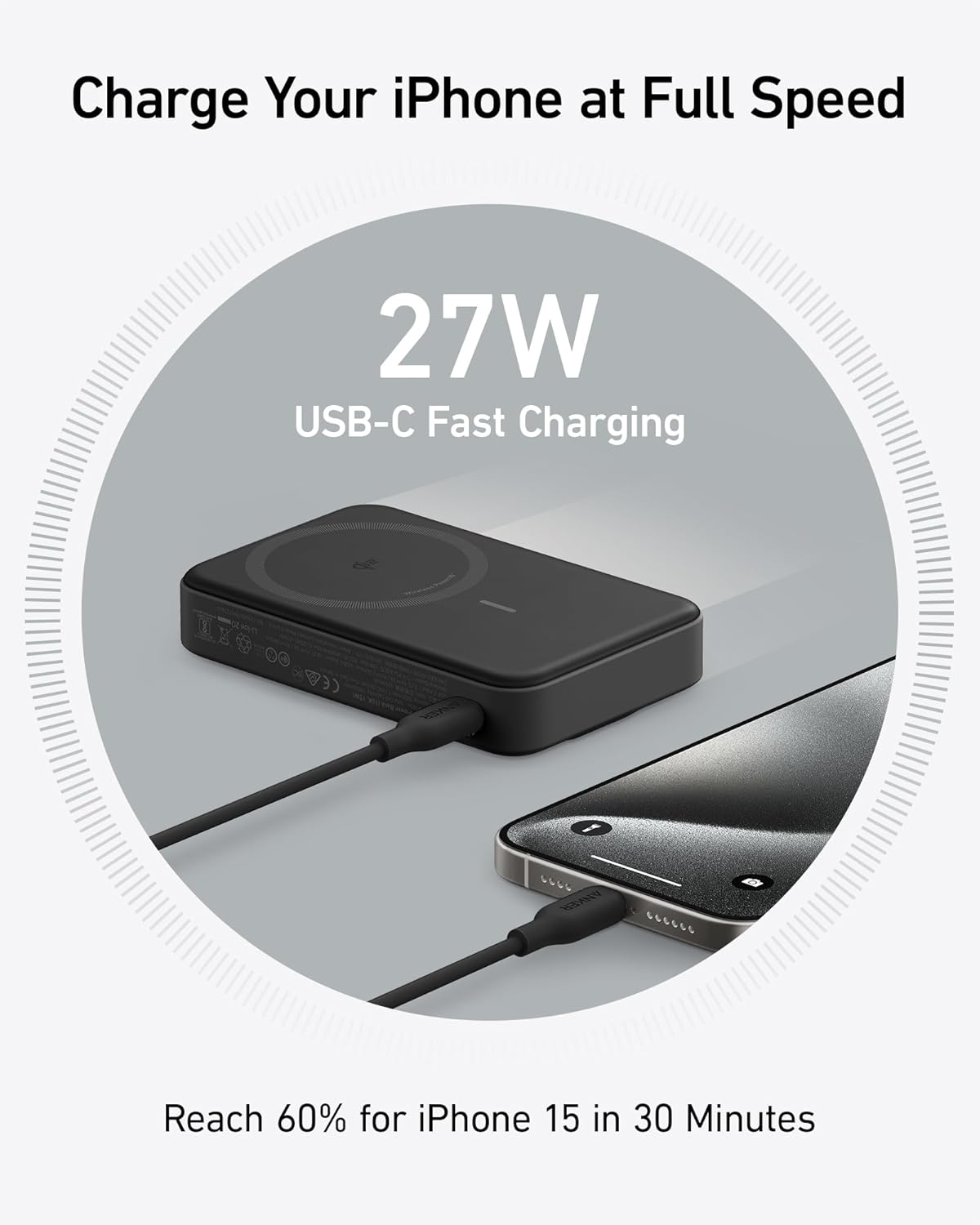 Εξωτερική Μπαταρία Wireless Anker MagGo, 10000mAh, 27W, PD + FQI, 1 x QI - 1 x USB-C, Μαύρη A1654011