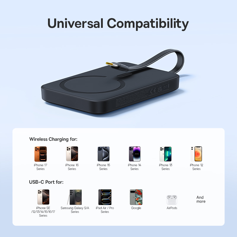 Baseus EnerFill FM11 Wireless Power Bank, 10000mAh, 30W, PD + FQI, 1 x QI - 2 x USB-C, Black E0028904