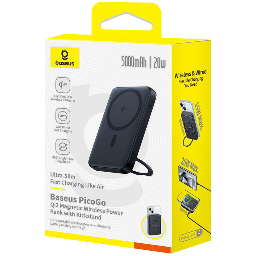 Εξωτερική Μπαταρία Wireless Baseus PicoGo, 5000mAh, 20W, PD + FQI, 1 x QI - 1 x USB-C, Μαύρη P10076802123-00