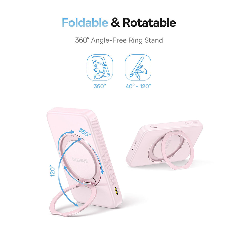 Εξωτερική Μπαταρία Wireless Baseus PicoGo, 5000mAh, 20W, PD + FQI, 1 x QI - 1 x USB-C, Ροζ P10076800413-00