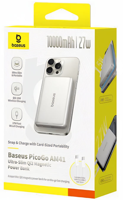 Εξωτερική Μπαταρία Ασύρματη Baseus PicoGo AM41, 10000mAh, 27W, PD + FQI, 1 x QI - 1 x USB-C, Μπεζ E0027203