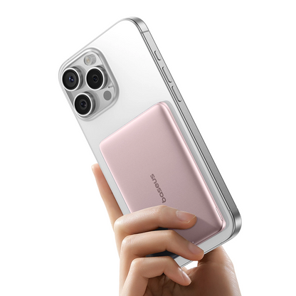 Εξωτερική Μπαταρία Wireless Baseus PicoGo AM41, 5000mAh, 20W, PD + FQI, 1 x QI - 1 x USB-C, Ροζ