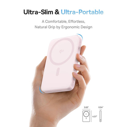 Εξωτερική Μπαταρία Wireless Baseus PicoGo, 5000mAh, 20W, PD + FQI, 1 x QI - 1 x USB-C, Ροζ P10076800413-00