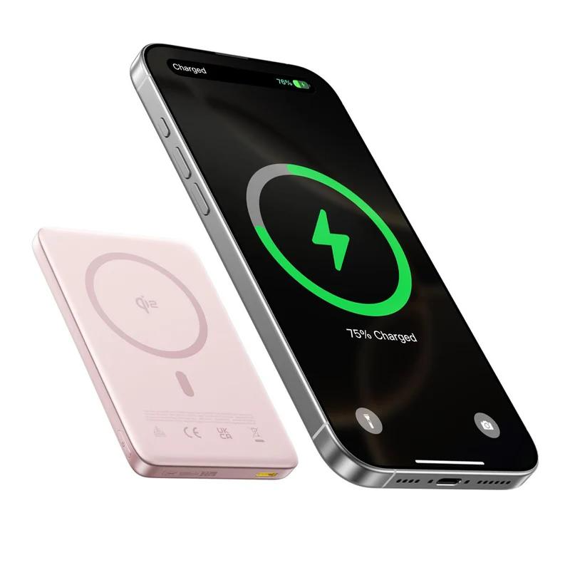 Εξωτερική Μπαταρία Wireless Baseus PicoGo AM41, 10000mAh, 27W, PD + FQI, 1 x QI - 1 x USB-C, Ροζ E0027202