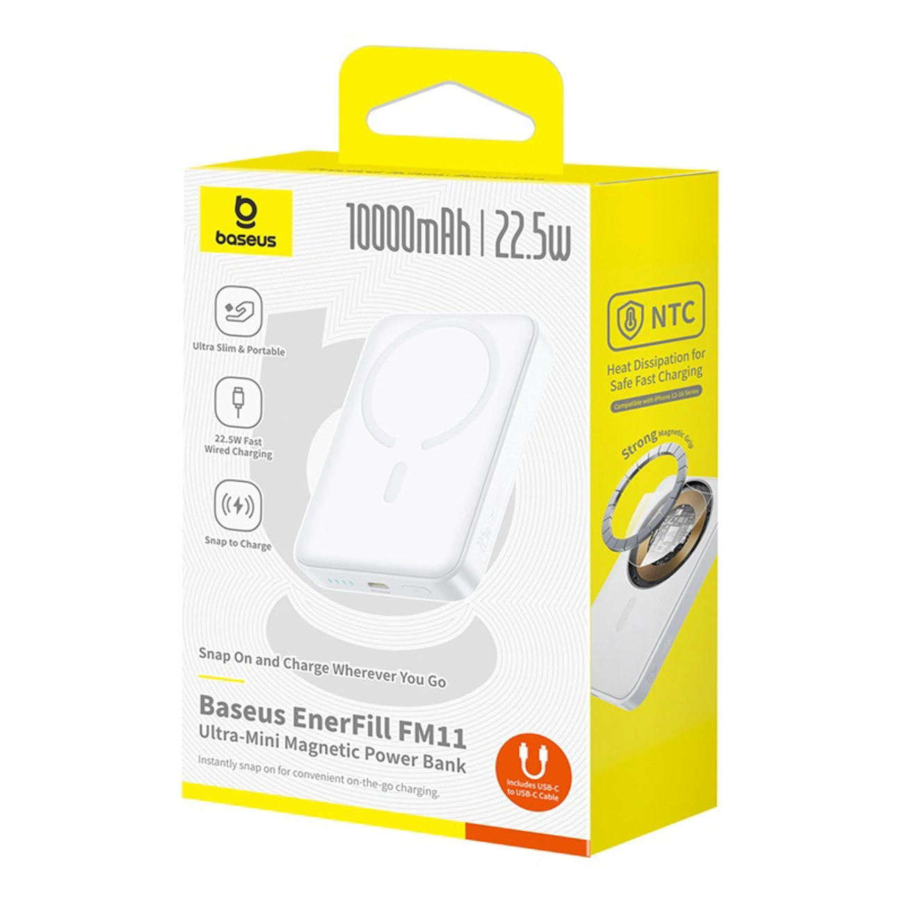 Εξωτερική Μπαταρία Wireless Baseus EnerFill FM11 Ultra-Mini, 10000mAh, 22.5W, PD + FQI, 1 x QI - 1 x USB-C, Λευκή P1008210E213-00