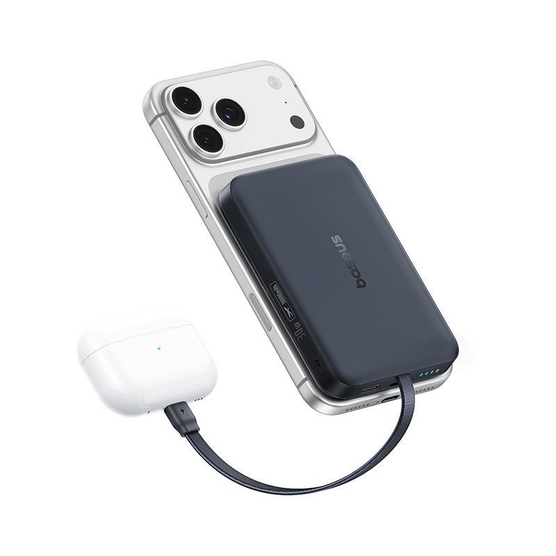 Baseus EnerFill FM11 Wireless Power Bank, 10000mAh, 30W, PD + FQI, 1 x QI - 2 x USB-C, Black E0028904