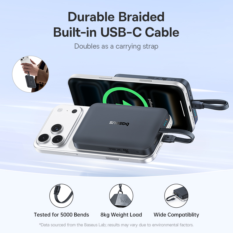 Baseus EnerFill FM11 Wireless Power Bank, 10000mAh, 30W, PD + FQI, 1 x QI - 2 x USB-C, Black E0028904