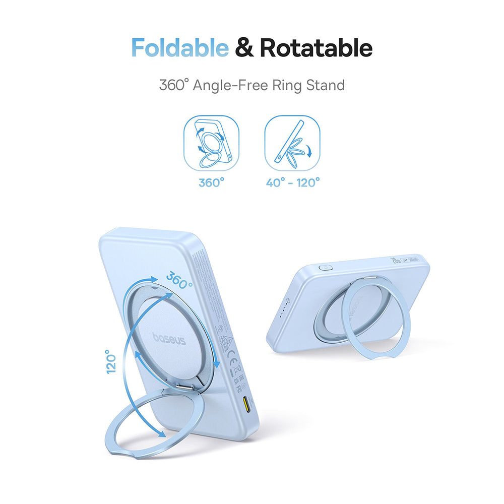 Εξωτερική Μπαταρία Wireless Baseus PicoGo, 5000mAh, 20W, PD + FQI, 1 x QI - 1 x USB-C, Μπλε P10076800313-00