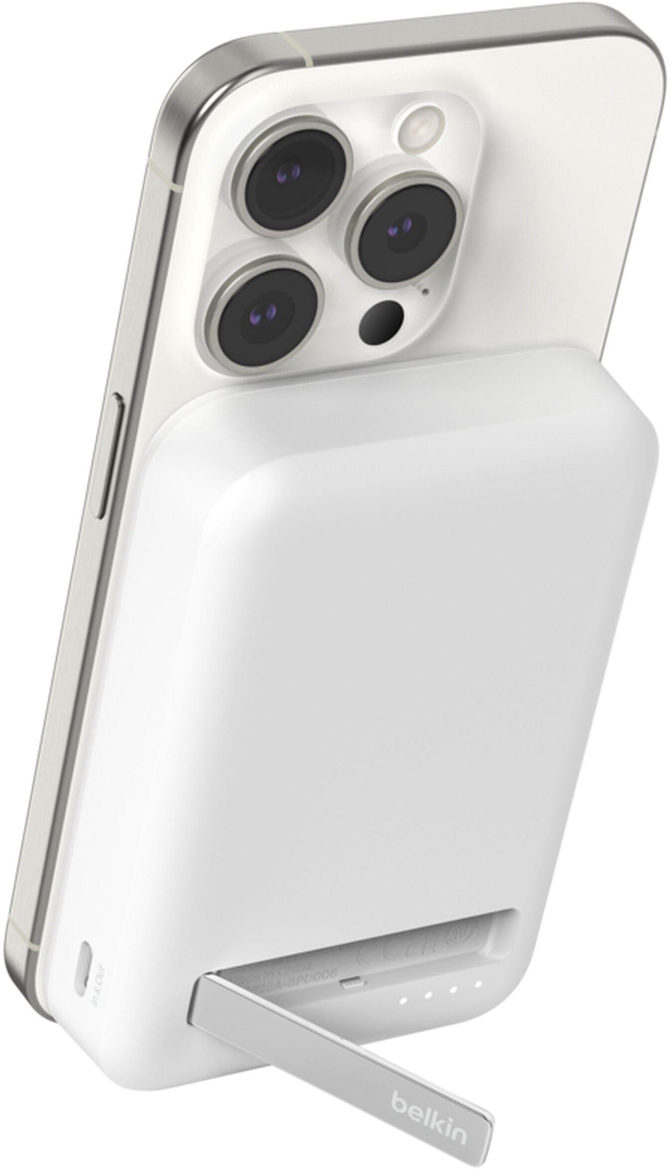 Belkin BoostCharge Pro Wireless External Battery with Kickstand, 10000mAh, 15W, FQI, 1 x QI - 1 x USB-C, White BPD008btWH