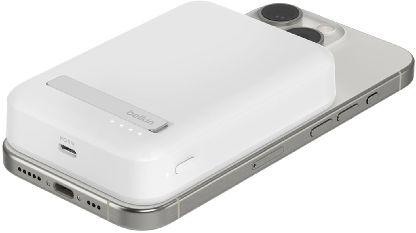 Belkin BoostCharge Pro Wireless External Battery with Kickstand, 10000mAh, 15W, FQI, 1 x QI - 1 x USB-C, White BPD008btWH