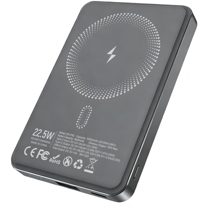 Εξωτερική Ασύρματη Μπαταρία BWOO BO-P82, 10000mAh, 22.5W, PD + FQI, 1 x QI - 1 x USB-C, Γκρι