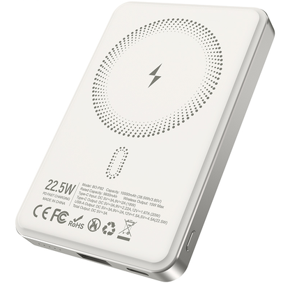 Εξωτερική Ασύρματη Μπαταρία BWOO BO-P82, 10000mAh, 22.5W, PD + FQI, 1 x QI - 1 x USB-C, Λευκή