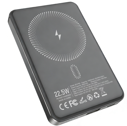 Εξωτερική Ασύρματη Μπαταρία BWOO BO-P82, 10000mAh, 22.5W, PD + FQI, 1 x QI - 1 x USB-C, Γκρι