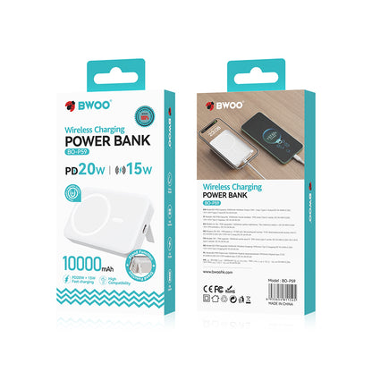 Εξωτερική Μπαταρία Wireless BWOO BO-P59, 10000mAh, 20W, PD + QI, 1 x QI - 1 x USB-C, Λευκή