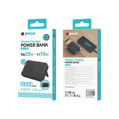 Εξωτερική Μπαταρία Wireless BWOO BO-P59, 10000mAh, 20W, PD + FQI, 1 x QI - 1 x USB-C, Μαύρη