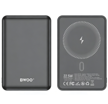 Εξωτερική Ασύρματη Μπαταρία BWOO BO-P82, 10000mAh, 22.5W, PD + FQI, 1 x QI - 1 x USB-C, Γκρι