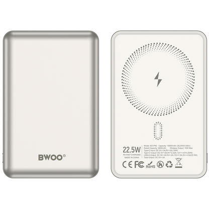 Εξωτερική Ασύρματη Μπαταρία BWOO BO-P82, 10000mAh, 22.5W, PD + FQI, 1 x QI - 1 x USB-C, Λευκή