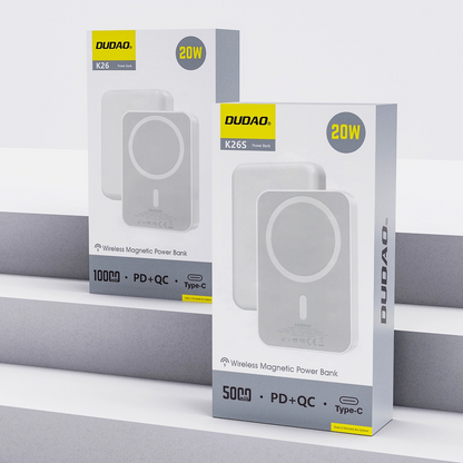 Εξωτερική Μπαταρία Wireless Dudao K26s, 5000mAh, 20W, PD + FQI, 1 x QI - 1 x USB-C, Λευκή