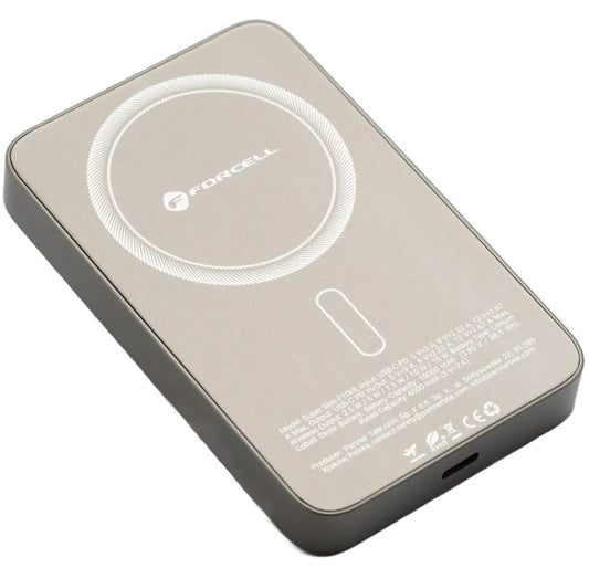 Forcell F10K8 Wireless External Battery, 10000mAh, 15W, PD + FQI, 1 x QI - 1 x USB-C, Gold