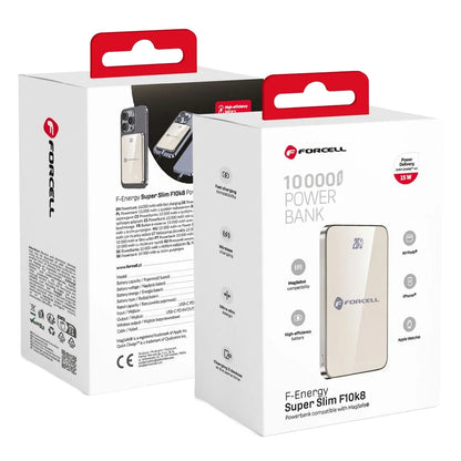 Εξωτερική Μπαταρία Wireless Forcell F10K8, 10000mAh, 15W, PD + FQI, 1 x QI - 1 x USB-C, Χρυσή