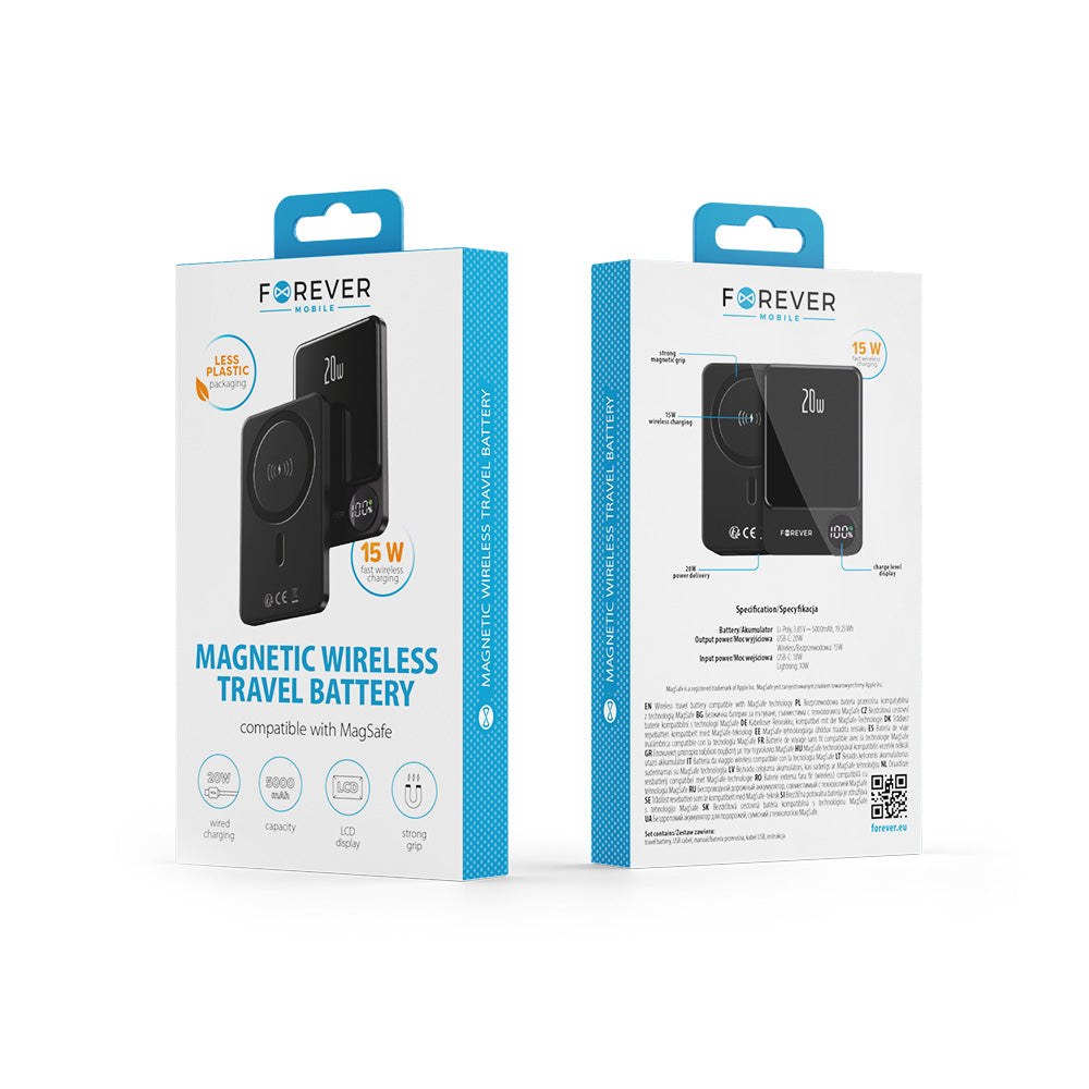 Εξωτερική Μπαταρία Wireless Forever MATB-200, 5000mAh, 20W, PD + FQI, 1 x QI - 1 x USB-C, Μαύρη