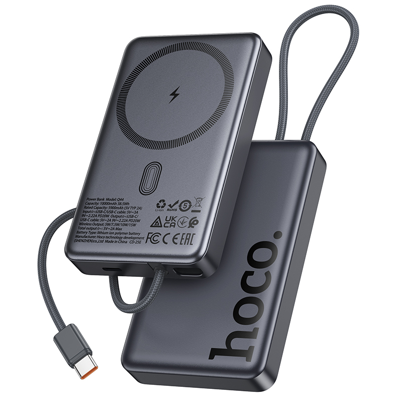 Εξωτερική Ασύρματη Μπαταρία HOCO Q44, 10000mAh, 20W, PD + FQI, 1 x QI - 2 x USB-C, Γκρι