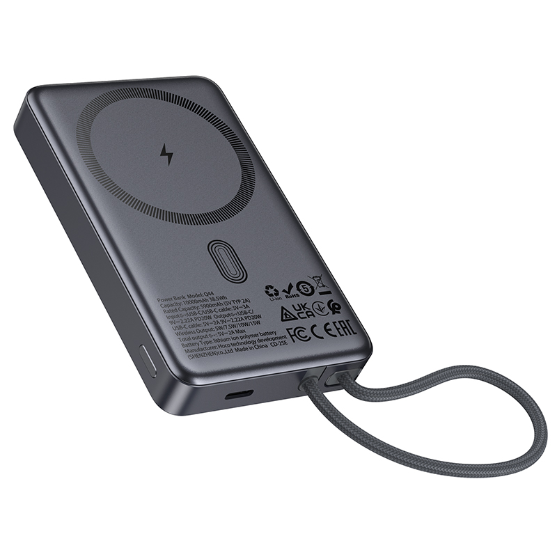 Εξωτερική Ασύρματη Μπαταρία HOCO Q44, 10000mAh, 20W, PD + FQI, 1 x QI - 2 x USB-C, Γκρι