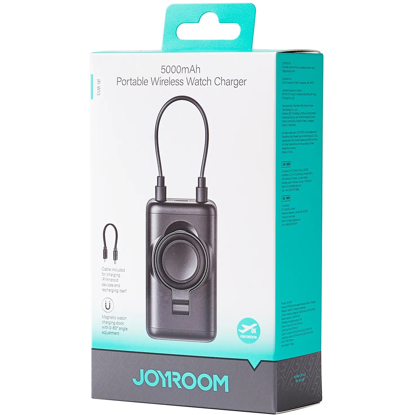 Εξωτερική Μπαταρία Wireless Joyroom JR-W13, 5000mAh, 18W, PD + QI, 1 x Lightning - 1 x QI - 1 x USB-C, Μαύρη