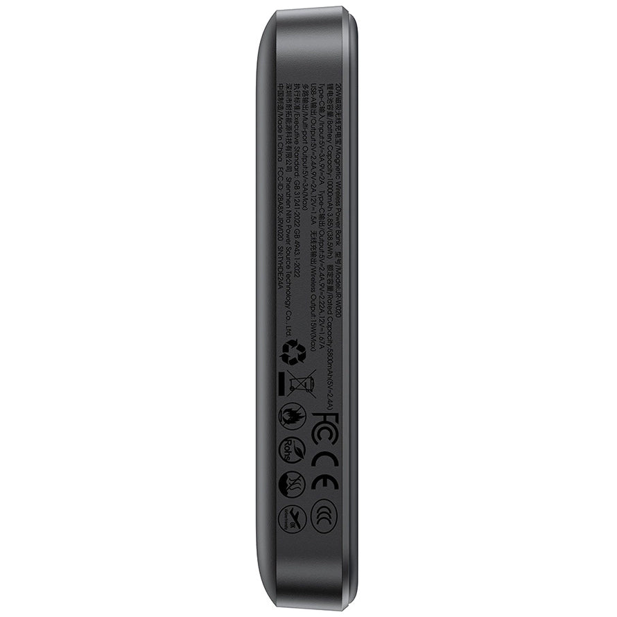 Εξωτερική Μπαταρία Wireless Joyroom JR-W020, 10000mAh, 20W, QC + PD + FQI, 1 x QI - 1 x USB-A - 1 x USB-C, Μαύρη