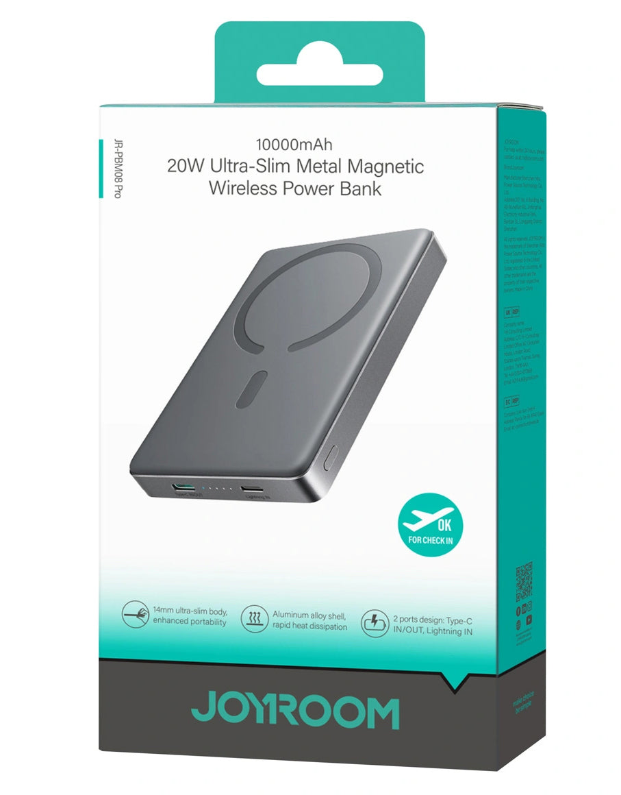 Εξωτερική Ασύρματη Μπαταρία Joyroom JR-PBM08 Pro, 10000mAh, 22.5W, PD + FQI, 1 x QI - 2 x USB-C, Γκρι