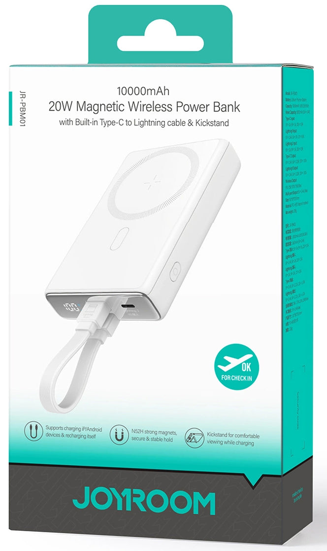 Εξωτερική Μπαταρία Wireless Joyroom JR-PBM01, 10000mAh, 20W, QC + PD + FQI, 1 x Lightning - 1 x QI - 1 x USB-C, Λευκή