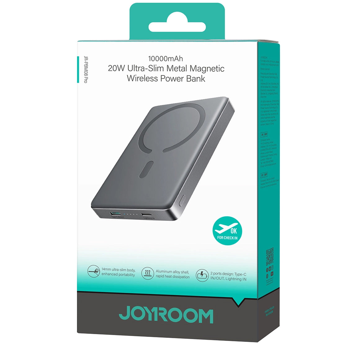Εξωτερική Μπαταρία Wireless Joyroom JR-PBM08 Pro, 10000mAh, 20W, PD + FQI, 1 x QI - 1 x USB-C, Γκρι