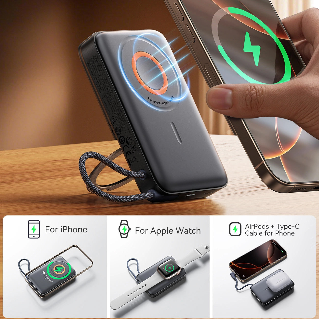 Εξωτερική Μπαταρία Wireless Joyroom JR-PBM02, 10000mAh, 22.5W, PD + FQI, 1 x QI - 2 x USB-C, Μαύρη